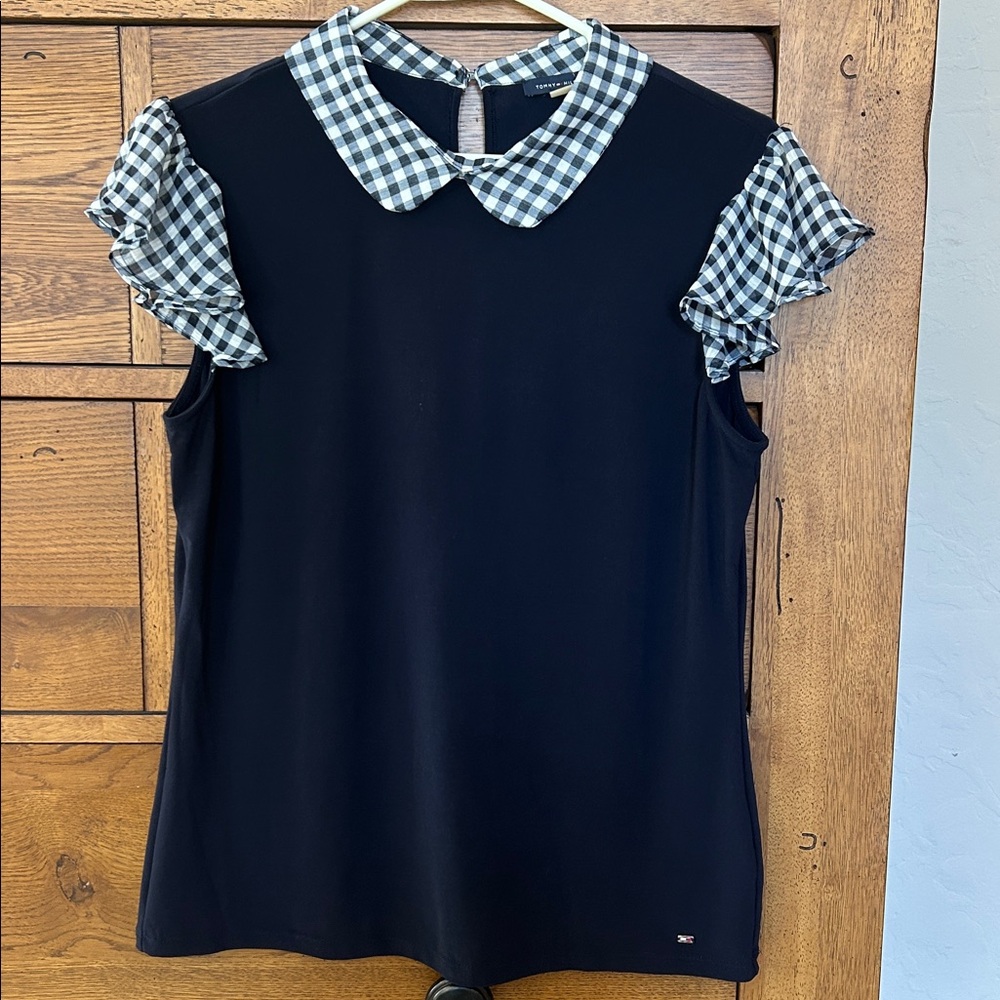 Tommy Hilfiger Black Top with Checkered Collar